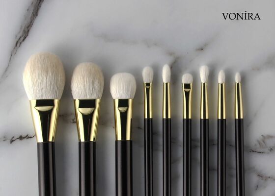 Vonira Custom Groothandel Natuurlijk Wit Geitenhaar Platte Donkerbruine Handgreep Oogplooi Make-up Kwast