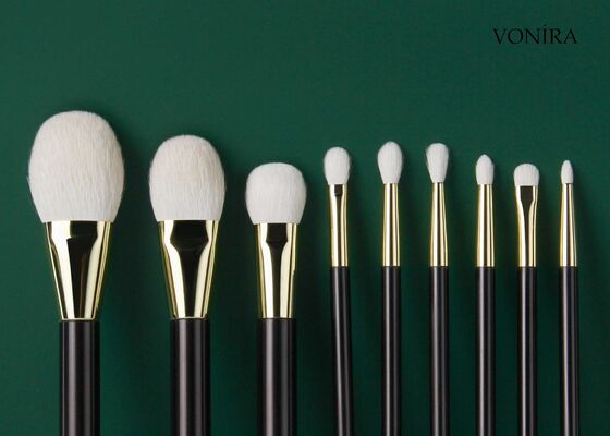 Vonira Custom Groothandel Natuurlijk Wit Geitenhaar Platte Donkerbruine Handgreep Oogplooi Make-up Kwast