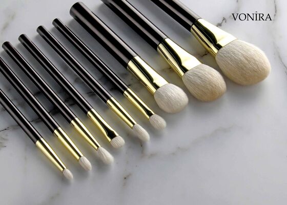 Vonira Custom Groothandel Natuurlijk wit geitenhaar Vlak donkerbruin Handvat Klein Detail Oogblending Make-up Borstel